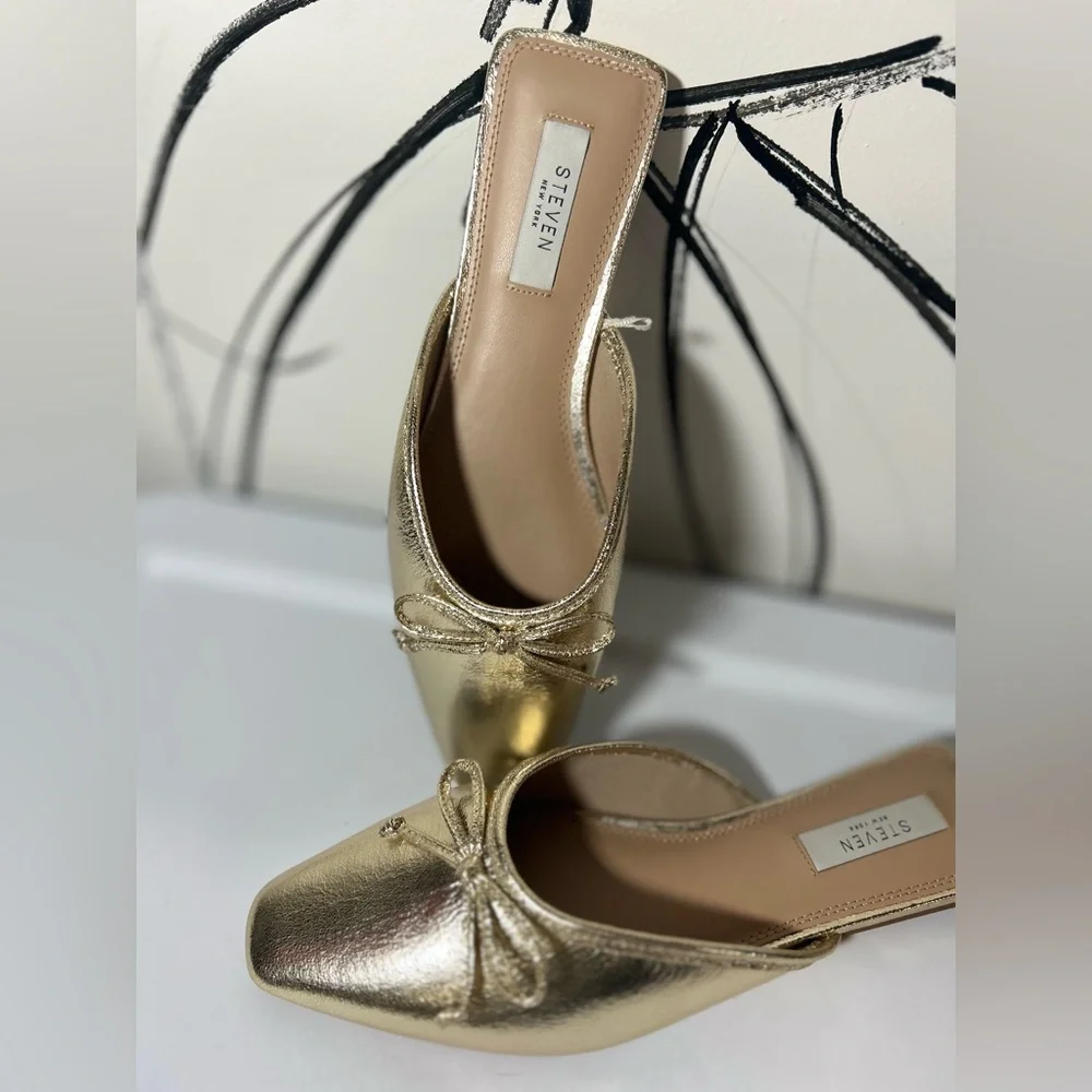 NWOT Steven by Steve Madden New York Gold Metallic Callandra Flat Mule Women’s 9 - Picture 2 of 7